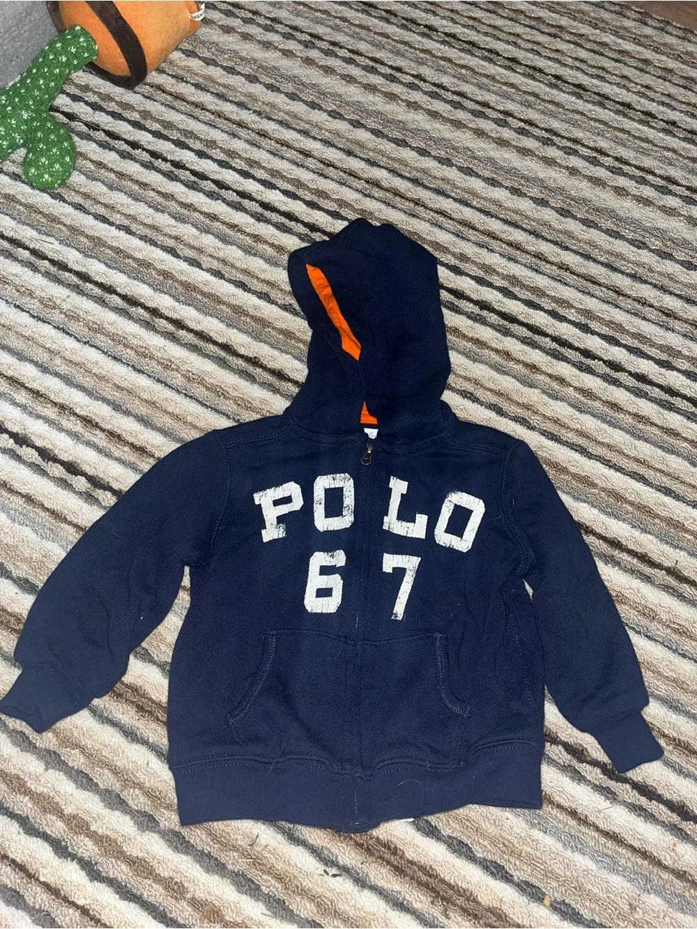 Ralph Lauren Navy Hooded Zip Sweatshirt with Orange Trim